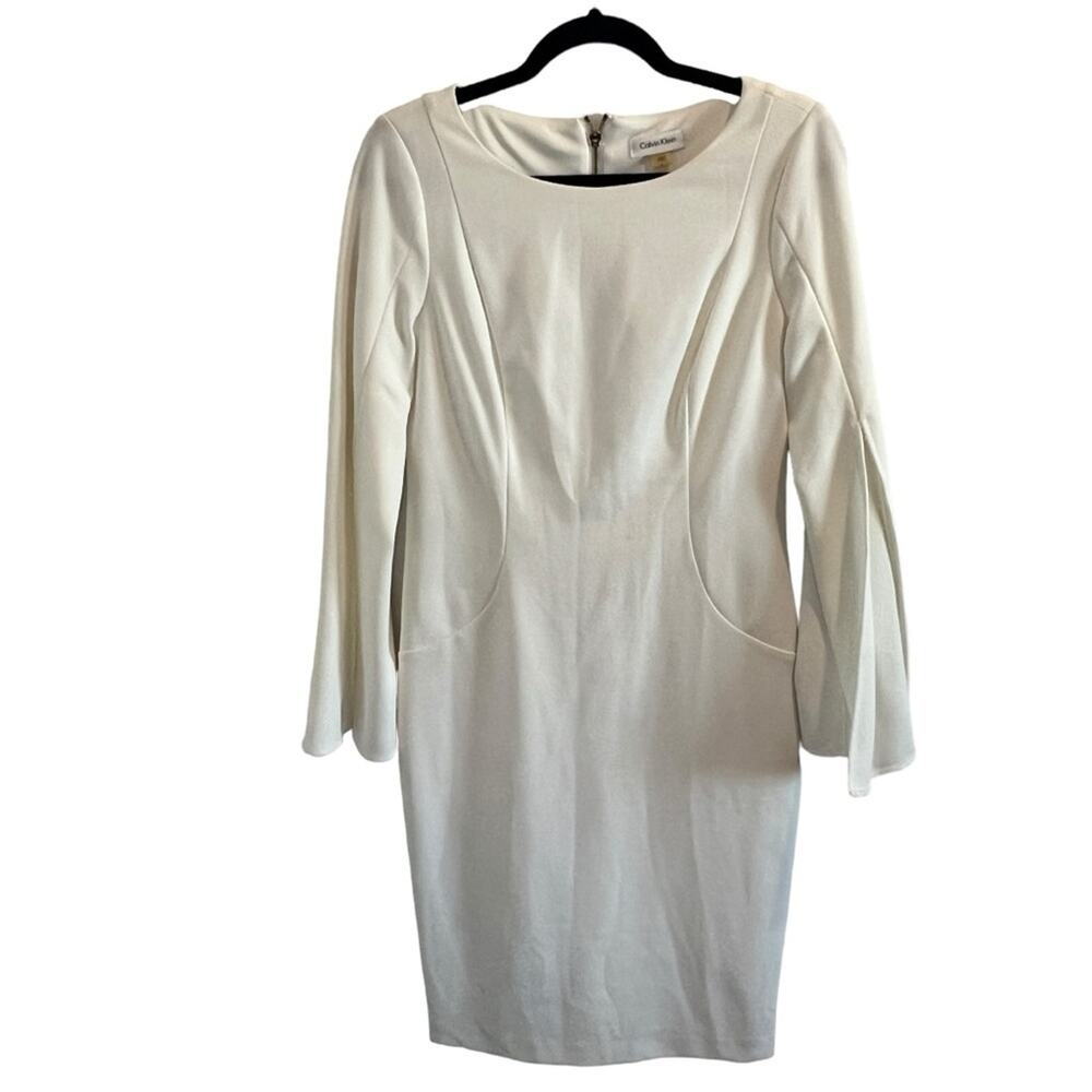 NWOT Calvin Klein Sheath Dress Split long sleeve Ivory Size 6